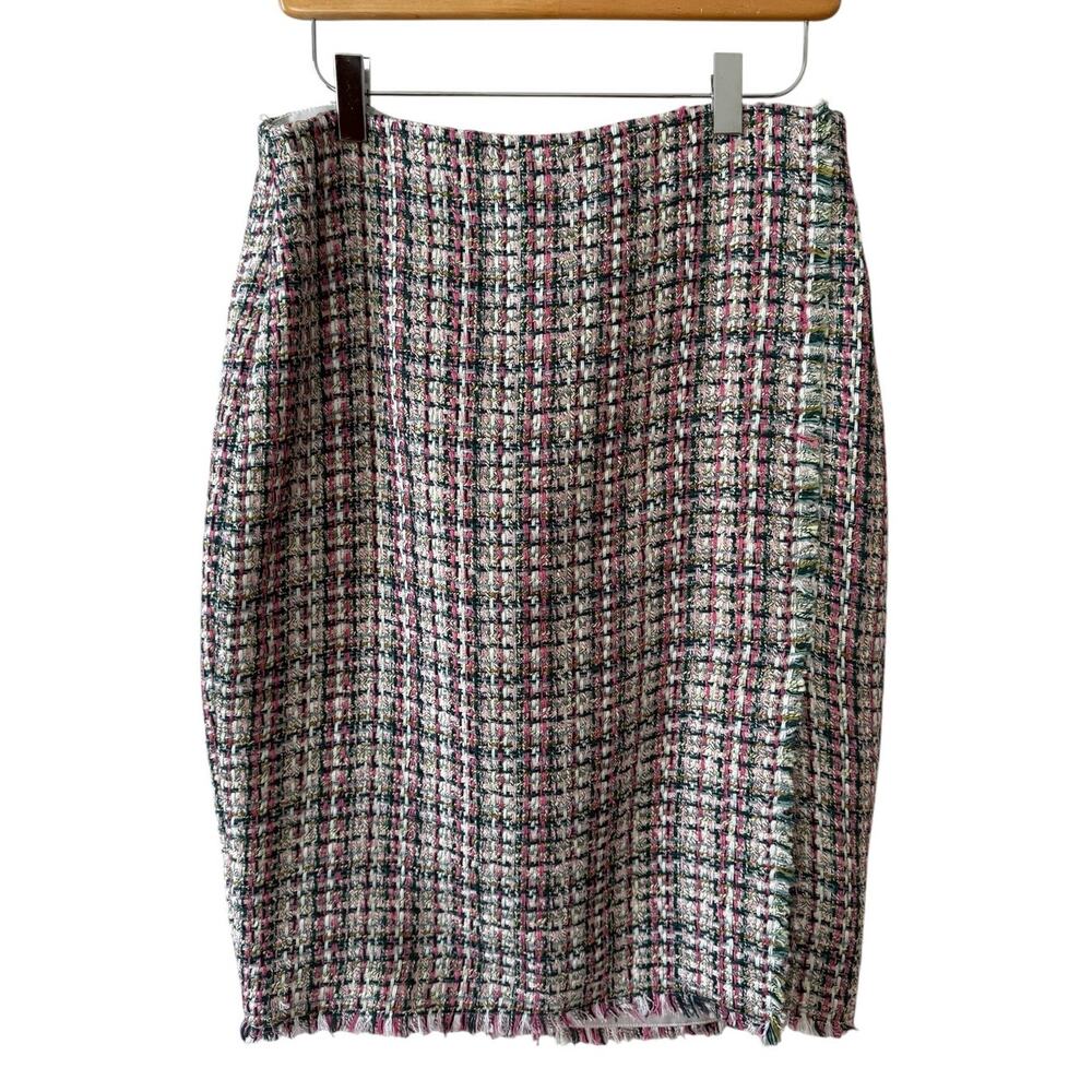 Ann Taylor Tweed Pencil Skirt Pink & Green 4